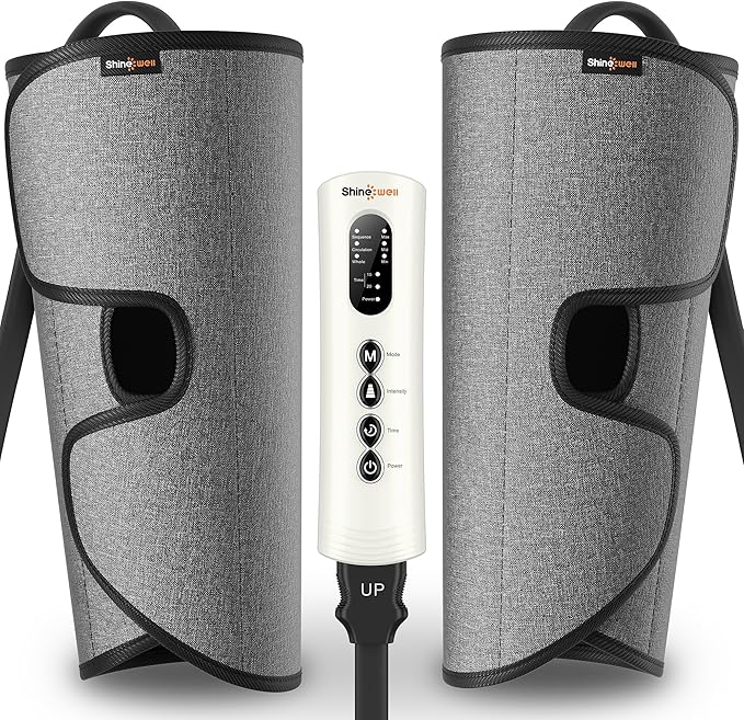 SHINE WELL Leg Compression Massager for Circulation and Pain Relief Fsa, Air Compression Calf Massager with 3 Modes 3 Intensities 2 Timing, for Restless Legs Syndrome Relief, Wellness Gift for Mom Dad