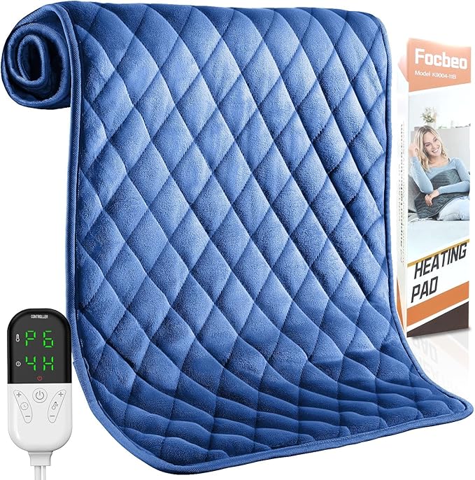 31''x16'' Extra Large Heating Pad for Back&Cramps Relief, XL Electric Heating Pads for Neck Shoulder Pain Relief Heat Pad Upgraded 6 Heat Settings, 4 Timer Options Auto Shut-Off Machine Washable Blue