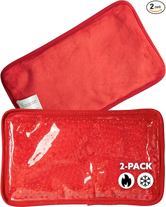 Alpi Rectangle Plush Gel Bead Ice Pack – 2 Pack Reusable Ice Packs with Beads for Hot & Cold Therapy - Soft, Plush Comfort for Muscle Aches & Relaxation (Red)