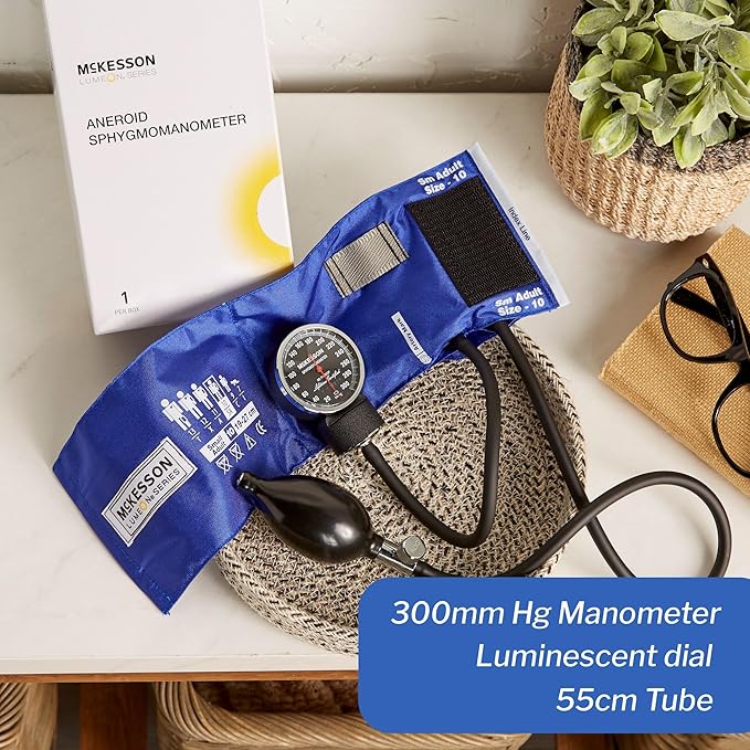 McKesson Aneroid Sphygmomanometer – Manual Blood Pressure Cuff Monitor with Carrying Case, Cuff 19-27 cm, Royal Blue, 1 Count
