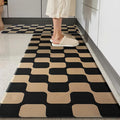 Black Brown Retro Curvy Checkered Grid Checkerboard Kitchen Rug Sets [2 PCs], Anti-Fatigue, Waterproof Non-Slip Kitchen Mats Heavy Duty Comfort Foam Rug for Floor, Home, Laundry,17"x29"+17"x47"