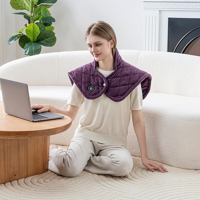 Berkshire Weighted Heating Pad – Faux Suede Fleece Electric Heat Pad for Neck, Shoulder & Back Pain Relief, 4 Heat Settings, Auto Shut-Off, Therapeutic Warmth, Eggplant, 23" x 15.3"