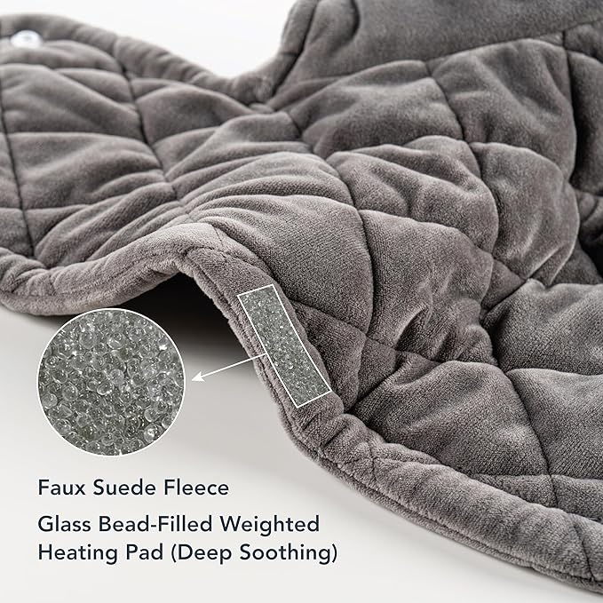 Berkshire Weighted Heating Pad – Faux Suede Fleece Electric Heat Pad for Neck, Shoulder & Back Pain Relief, 4 Heat Settings, Auto Shut-Off, Therapeutic Warmth, Charcoal Grey, 23" x 15.3"