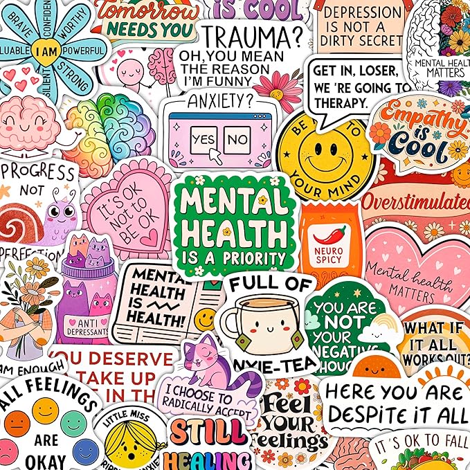100Pcs Mental Health Stickers for Adults, for Water Bottle - Mental Health Awareness Gifts - Therapist, Counselor Stickers - Gift for Women & Men