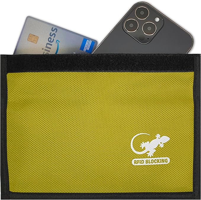 Faraday Bag, Anti-Tracking GPS RFID Car Key Signal Blocker Wallet Shielding Pouch Protective Case for Cell Phone Car Key FOB, Data Privacy, Electronic Device Security (YELLOW - NYLON)