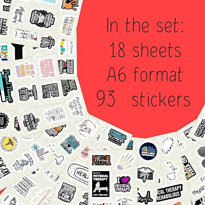 BulbaCraft Physical Therapy Stickers for Water Bottle and Laptop - Physical Therapy Party Supplies & Decorations, Waterproof Vinyl Decals, Medical and Rehab Stickers, Gifts for Women & Men