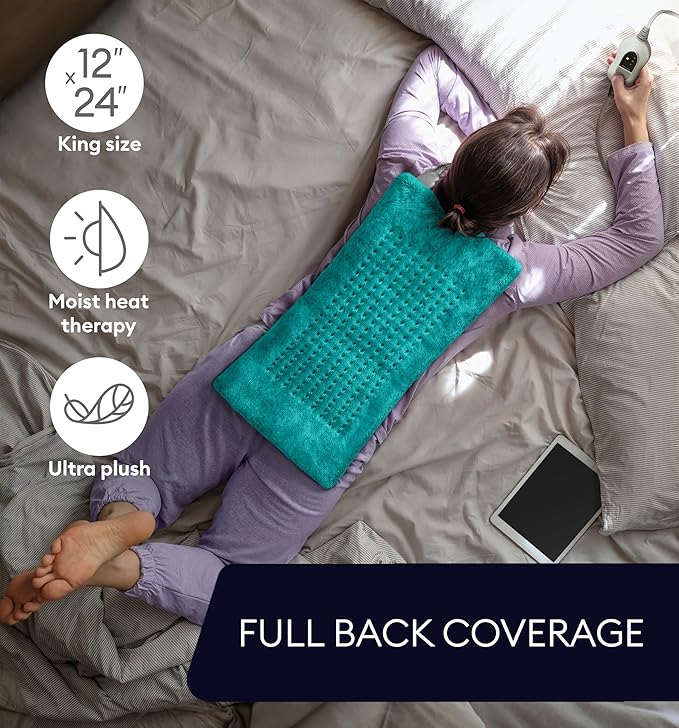 GENIANI Electric Heating Pad for Back Pain & Cramps Relief, Electric Throw, Auto Shut Off, Machine Washable, Moist Heat Pad for Neck & Shoulder, 12x24 Viridian Green