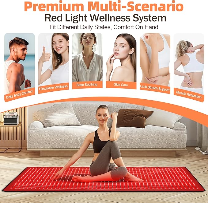 Red Light Therapy Mat for Full Body, 1410 High-Density LEDs Infrared Light Pad, 5 Intensity Levels, 9 Auto-Shutoff Timer Setting, Handheld Controller, Gifts for Athletes, Office Workers, Women, Men