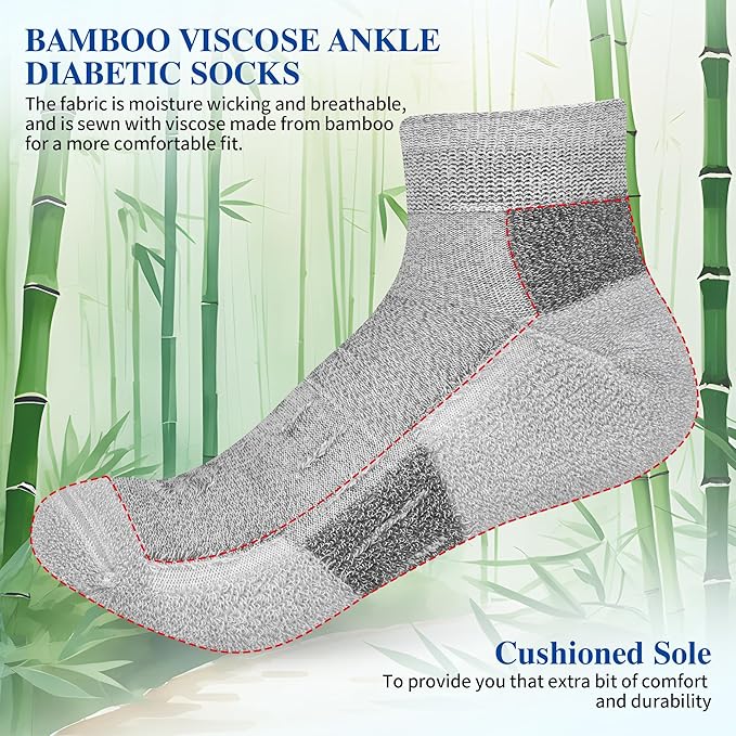 Diabetic Socks for Men,6 Pairs Ankle Mens Diabetic Socks,Diabetic Neuropathy Socks for Men Size 9-11/10-13/13-15.