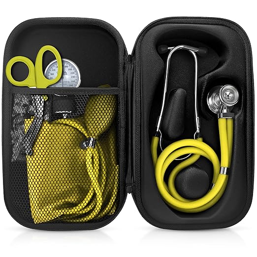 ASA TECHMED Medical Starter Kit – Stethoscope, Durable Blood Pressure Monitor, EMT Shears & Protective Carrying Case – Ideal for Healthcare Students & Professionals, Yellow