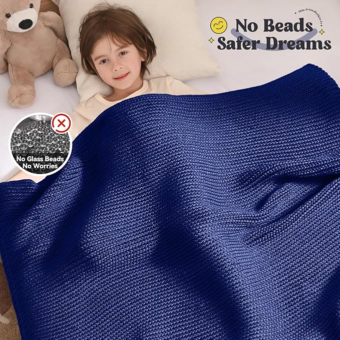 Guohaoi Knitted Weighted Blanket Kids (Blue 50"x60" 10lbs) No Beads Cooling Heavy Blanket, Home Decor Breathable Chunky Knit Throw Blanket for All-Season Use