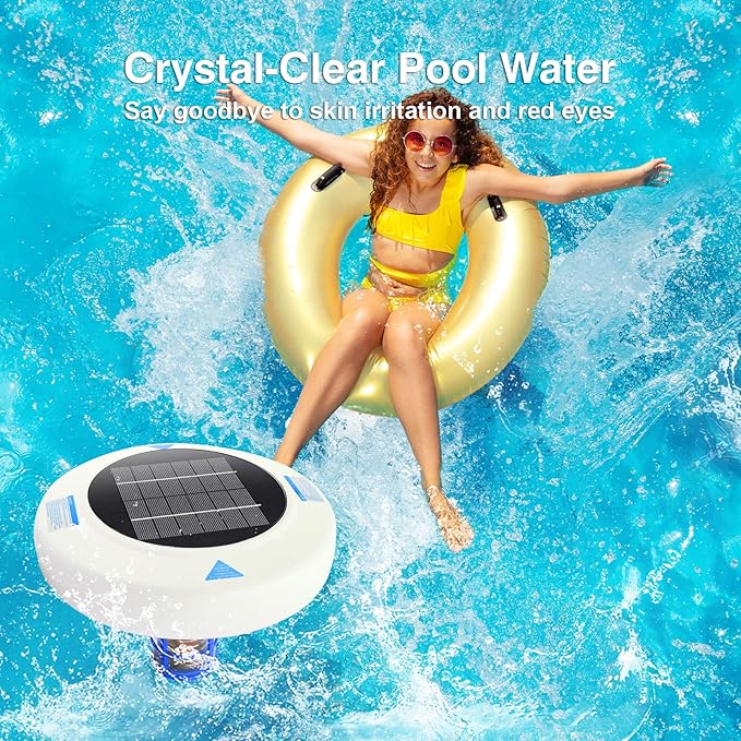 Solar Pool Ionizer – Floating Pool Maintenance Device with Heavy-Duty Copper Anode & Oversized Solar Panel, Supports Crystal Clear Water for Pools Up to 45,000 Gallons