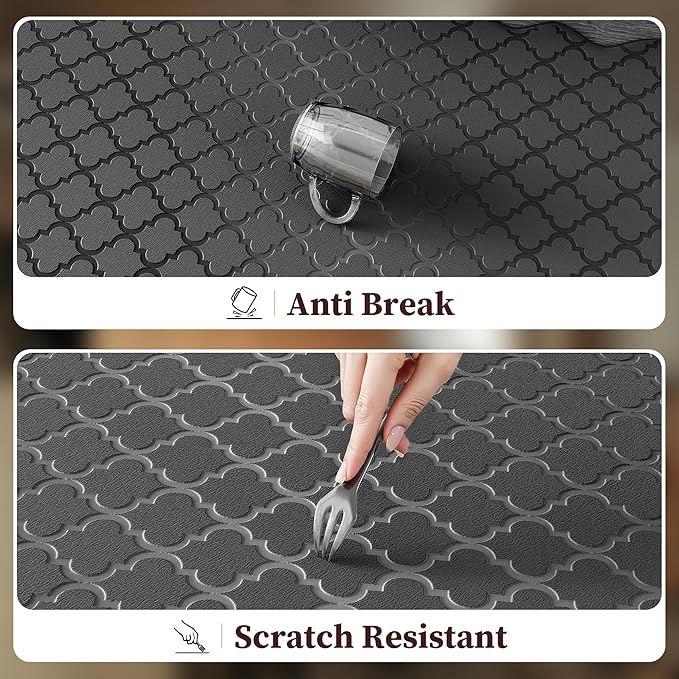 Upgrade Scalloped Embossed Kitchen Mats for Floor 2PCS Cushioned Anti Fatigue Waterproof Foam Kitchen Rugs Non Slip Washable Comfort Standing Mat for Sink Laundry, 17.3"x30"+17.3"x59", Black