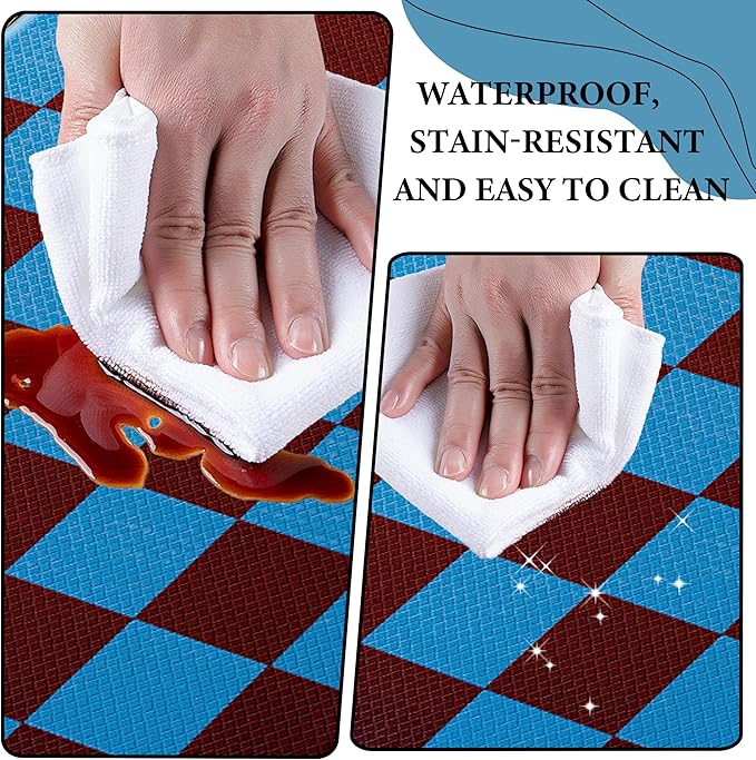 Peacock Blue Checkered Grid Checkerboard Kitchen Rug Sets [2 PCs], Anti-Fatigue, Waterproof Non-Slip Kitchen Mats Heavy Duty Ergonomic Comfort Foam Rug for Floor, Home,17"x29"+17"x47"