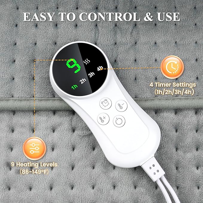 85x45cm Heating Pad for Back & Period Cramps, 9 Settings 4 Timers Heating Pads Large, Auto Shut Off, Machine Washable, Extra Large Heating Pad for Women, Winter & Christmas (85x45cm)