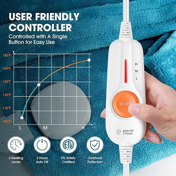 BOILEAU Electric Heating Pad for Neck and Shoulders and Back Pain Relief, Practical Birthday Gifts for Women Men Mom Dad Elderly,24"x33" Large Heating Heat Pad,Self Care Gifts for Him Her Wife Husband