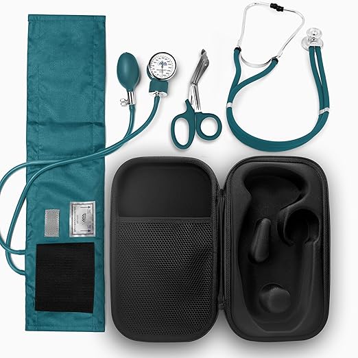 ASA TECHMED Medical Starter Kit – Stethoscope, Durable Blood Pressure Monitor, EMT Shears & Protective Carrying Case – Ideal for Healthcare Students & Professionals, Teal