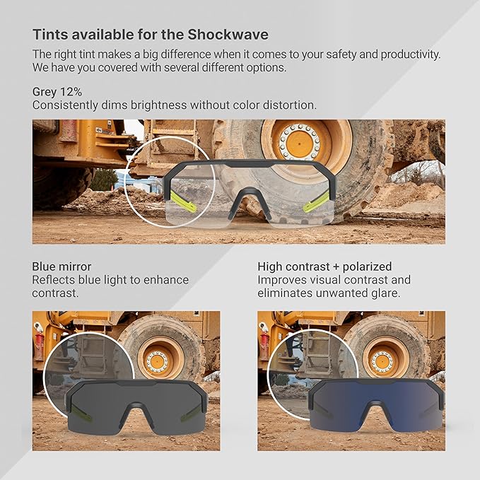 HexArmor Shockwave Safety Work Glasses | ANSI Z87+, 100% UV Protection, Anti-Fog or Scratch Resistant, Polarized