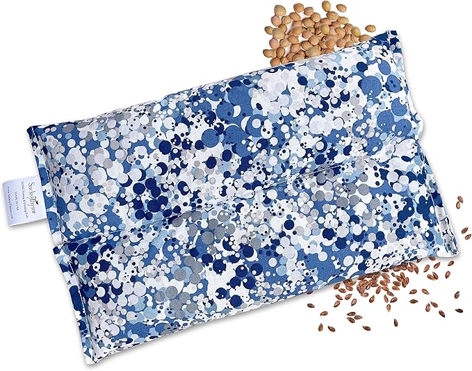 SacksyThyme Microwave Heating Pad for Pain Relief, Flaxseed & Cherry Pit Herbal Heating Pad, Hot Cold Therapy (Indigo)