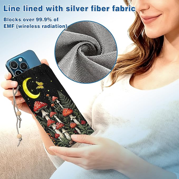 EMF Shield Sleeve for Cell Phone Reduce Signal Anti-EMP Pouch Against Radiation, EMF, 5G, RFID Blocking 4x8 Inch Mushroon Phone Sleeve Bags
