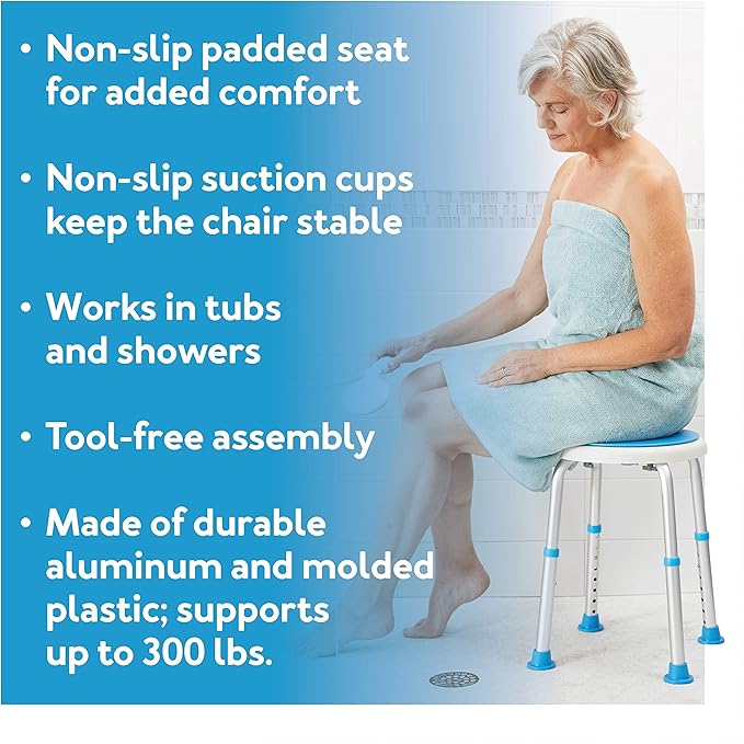 Carex Swivel Shower Stool With Padded Seat, Shower Seat For Seniors, Elderly, Handicap, Disabled, or Those Home From Surgery