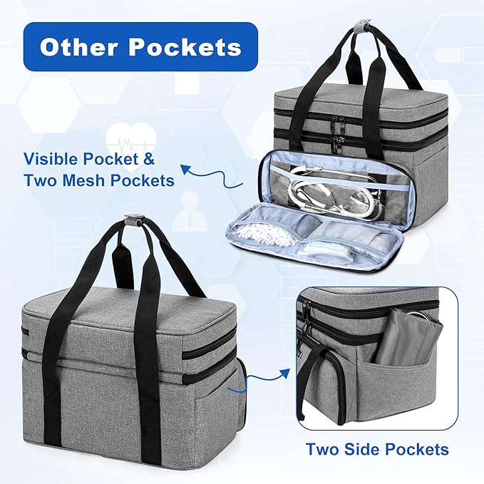 BAFASO Double Layer Medicine Bag with 2 Detachable Pouches, Pill Bottle Organizer for Travel and Daily Use (Bag ONLY), Gray
