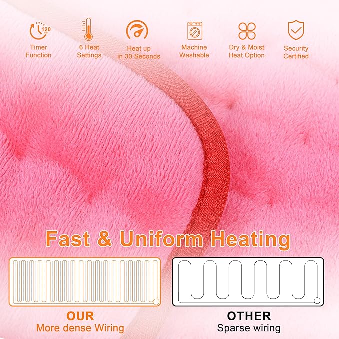 Deepsoon Heating Pad,Electric Heating Pads for Back,Neck,Abdomen,Moist Heating Pad for Shoulder,Knee,Arms,Legs,Dry/Moist Heat & Auto Shut Off,Christmas Gifts for Men and Women,Fuchsia,33x17 Inch