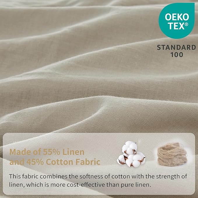 Simple&Opulence Belgian Linen Sheet Set Solid Color - 4 Pieces (1 Flat Sheet & 1 Fitted Sheet & 2 Pillowcases) Natural Flax Cotton Blend Soft Bedding Breathable Farmhouse - Khaki, King Size