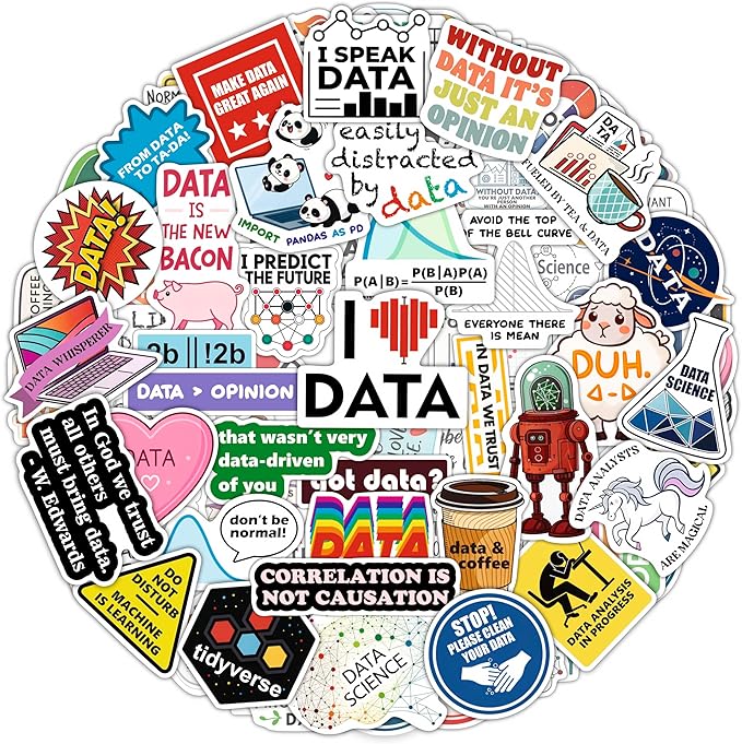 100Pcs Data Science Stickers for Water Bottle, Laptop, Phone - Funny Data Science Gifts for Scientist, Party Supplies - Gift for Women & Men
