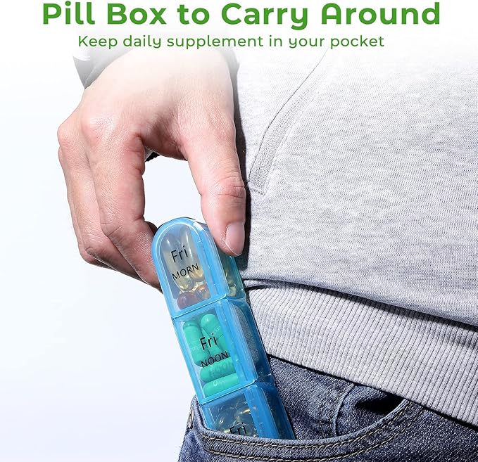 Daviky Daily Pill Box Organizer - 7 Day Pill Box with 3 Compartments, Holds Vitamins and Medication