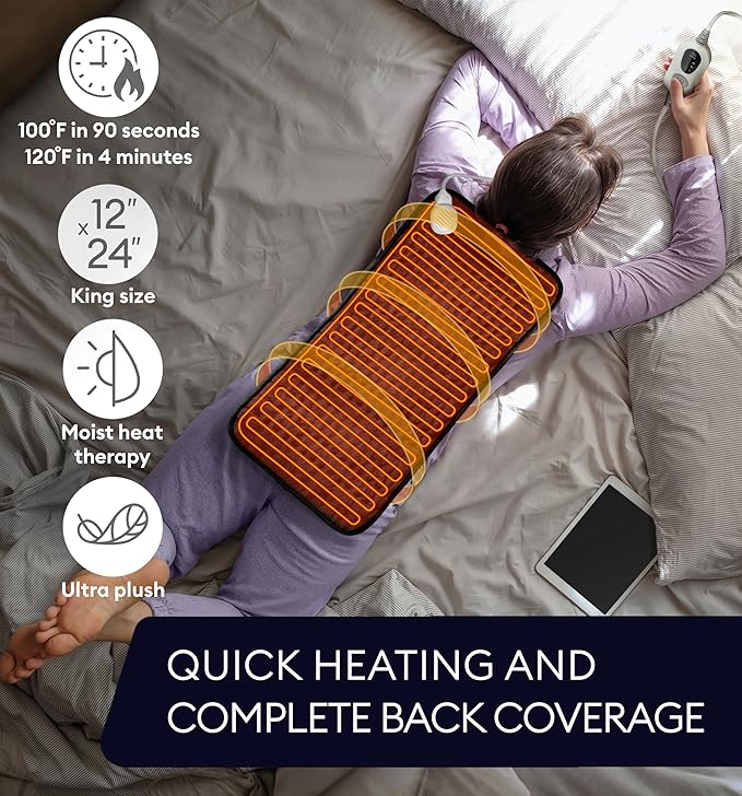 GENIANI Electric Heating Pad for Back Pain & Cramps Relief, Electric Throw, Auto Shut Off, Machine Washable, Moist Heat Pad for Neck & Shoulder - Valentines Day Gifts for Her, (12"x24" Jet Black)
