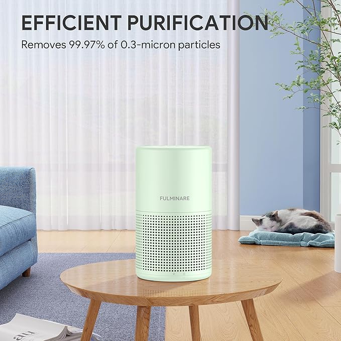 FULMINARE 2 Pack Air Purifiers for Home Bedroom H13 True HEPA Air Purifier, 3 Speeds, Timer, 24dB Quiet Air Cleaner With Night Light, Portable Small Desk Air Purifier for Smoke, Kitchen, Office, Green