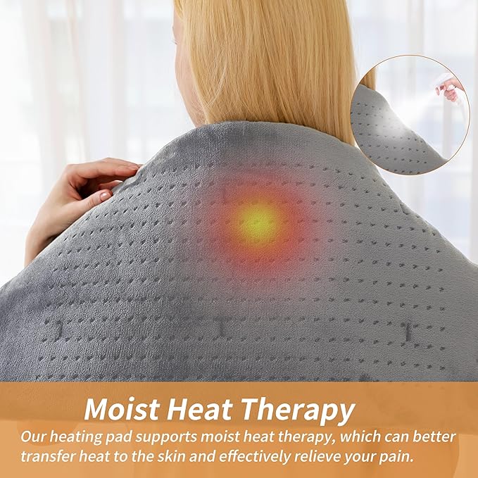 Heating Pad for Back Pain Relief,Massaging Weighted Heating Pads for Neck, Shoulder,Cramp,Portable Heated Pad with 3 Heat Settings & 6 Massage,18 Relaxing Combinations,Auto Off,12"*24",Light Grey