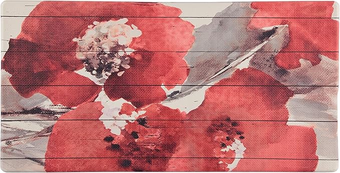 J&V TEXTILES Anti Fatigue Kitchen Mat for Floor, Embossed Themed Cushioned Kitchen Runner Rug Mat, Non Slip, Easy Wipe Clean, 1/2 Inch Thick (20x39 inches, Red Floral)