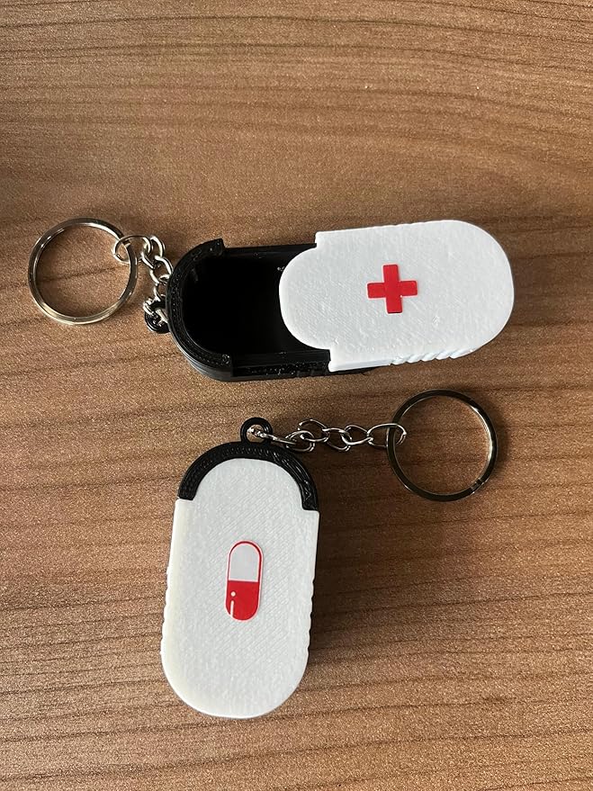Keychain Pill Box Daily Medicine Carrying Tiny Keychain Vitamin Box (Black)