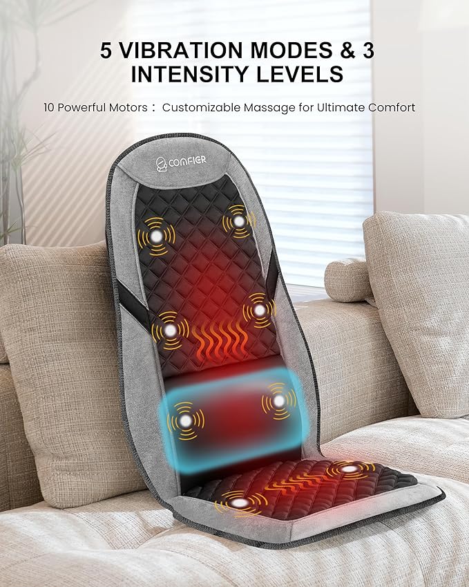 COMFIER Back Massager with Heat,Massage Chair Pad,Massage Seat Cushion with Adjustable Lumbar Support,Back Massage for Pain Relief,Chair Massager for Recliner,Gifts for Women Men Mom Dad