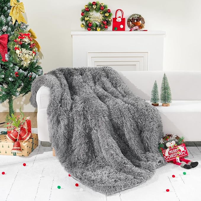 Cottonblue Adults Weighted Blanket 17lbs 60x80 inches for Queen Bed, Faux Fur Sherpa Weighted Blanket for Sofa Couch Bed, Plush Cozy Bed Blanket with Glass Beads for Calm and Relax, Grey