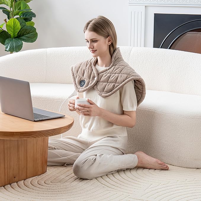Berkshire Weighted Heating Pad – Faux Suede Fleece Electric Heat Pad for Neck, Shoulder & Back Pain Relief, 4 Heat Settings, Auto Shut-Off, Therapeutic Warmth, Chino, 23" x 15.3"