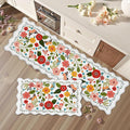 Scalloped Kitchen Mats for Floor 2PC Cushioned Anti Fatigue Kitchen Mats Rugs Waterproof Non Slip Boho Floral Comfort Foam Standing Mat for Sink Laundry, White,17.3x30+17.3x59