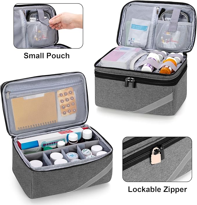 Trunab Medicine Storage and Organizer Bag Empty, Pill Bottle Organizer with Portable Small Pouch, Home First Aid Box for Emergency Medication, Supplements or Medical Kits (Bag Only)(Patent Design)