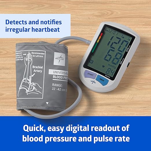 Medline Plus Elite Automatic Digital Blood Pressure Monitor with Adult and Large Adult Cuffs, Digital LCD Display, Stores Up To 90 Readings, Carrying Case and Batteries Included