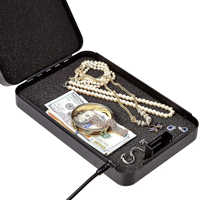 Amazon Basics Portable Security Case Lock Box Safe with Combination Lock for Documents, Valuables and Personal Items, XXL, Black