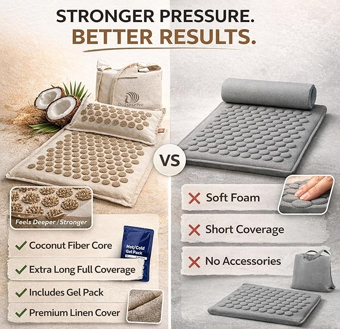 Acupressure Mat & Pillow Set for Back Pain, Neck Pain & Sciatica Relief – Extra Long Bed of Nails Mat 29” with Coconut Fiber for Stronger Pressure, Stress Relief, Muscle Recovery & Sleep – DoSensePro