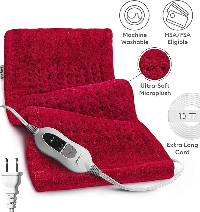 GENIANI Electric Heating Pad for Back Pain & Cramps Relief, Electric Throw, Auto Shut Off, Machine Washable, Moist Heat Pad for Neck & Shoulder - Mothers Day Gifts, 12x24 Viva Magenta