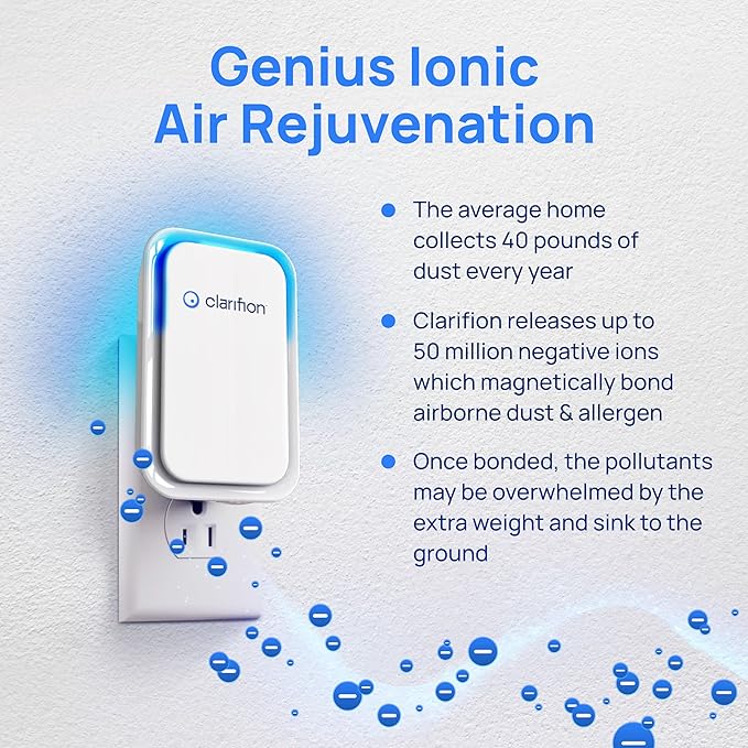 Clarifion - Air Ionizers for Home (3 Pack), Negative Ion Filtration System, Quiet Air Freshener for Bedroom, Office, Kitchen, Portable Air Filter Odor, Smoke Dust, Pets, Eliminator, Mini Air Cleaner