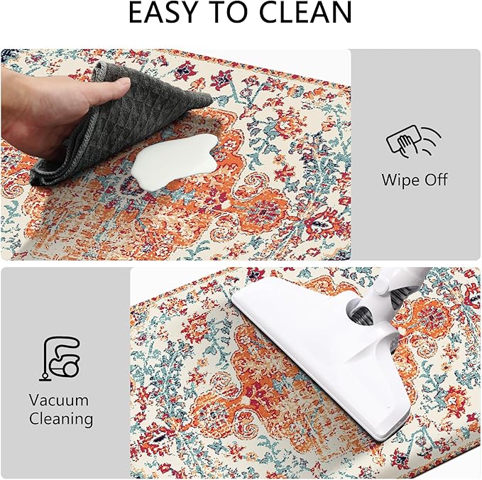 MAYHMYO Boho Kitchen Mat Anti Fatigue Ethnic Kitchen Cushioned Floor Mat Orange Blue Kitchen Rugs Non Slip Cool Rugs for Kitchen Office