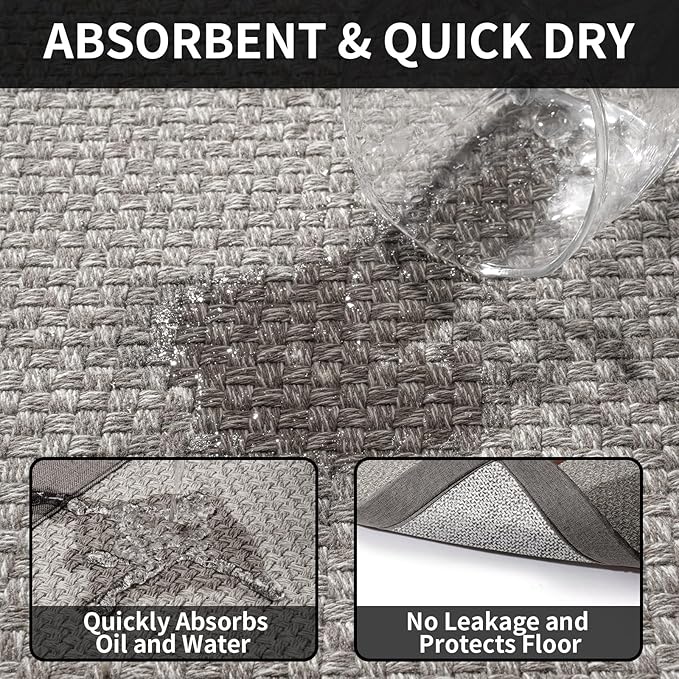 Kitchen Mats for Floor, Rubber Backing Kitchen Rugs Non Slip Washable, Super Absorbent Jute-Like Braid Kitchen Runner Rug Sink Mat Standing Mat, Easy to Clean, Gray 17"x30"