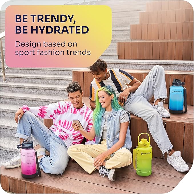 1 Gallon Water Bottle with 128 oz Capacity - Motivational Time Markers for Daily Hydration Goals - Leakproof BPA Free Tritan with Removable Straw