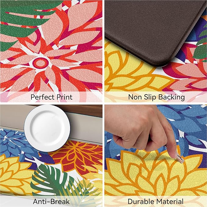 Kitchen Mats for Floor 2PCS Cushioned Anti Fatigue Kitchen Mats Waterproof Non Slip Kitchen Mat Rug Set Comfort Foam Standing Mat for Sink, Laundry, Office,17.3" x 28" + 17.3" x 59", Colorful