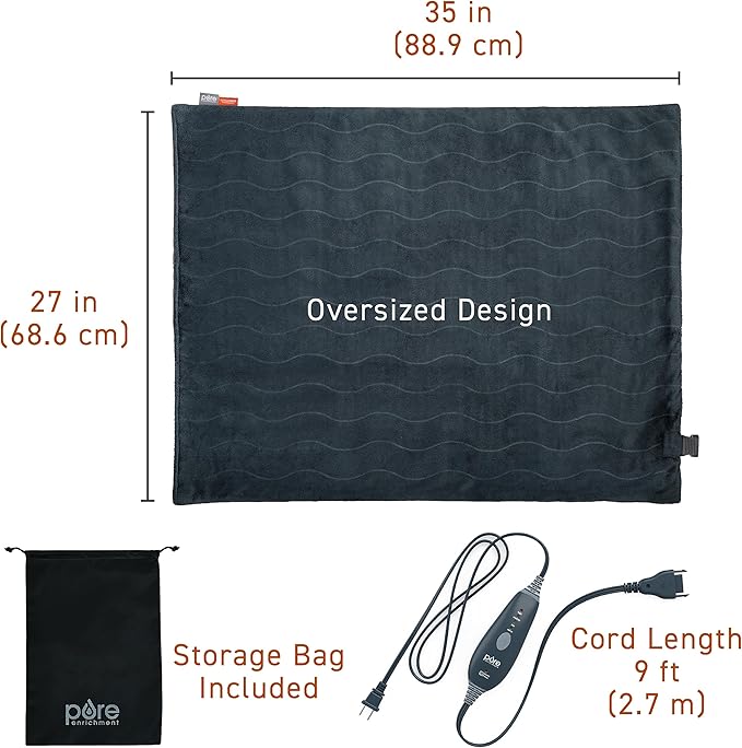 Pure Enrichment PureRelief Pro Far Infrared Oversized Body Wrap - 35” x 27” Full-Body Infrared Heating Pad for Back Pain, Shoulder Aches, Neck Strains, & Soreness in Knees, Abdomen, Chest, & Legs